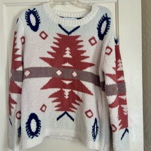 Cozy Geo-Pattern Women's Sweater in Cream and Rust